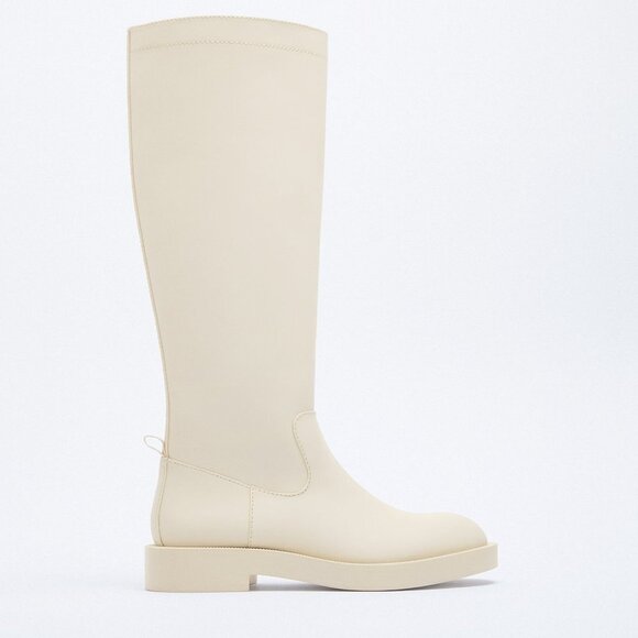 ZARA RUBBERIZED KNEE HIGH BOOTS ECRU - Picture 4 of 9
